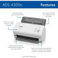 Brother ADS-4300N Sheetfed Scanner - 600 x 600 dpi Optical, BRTADS4300N