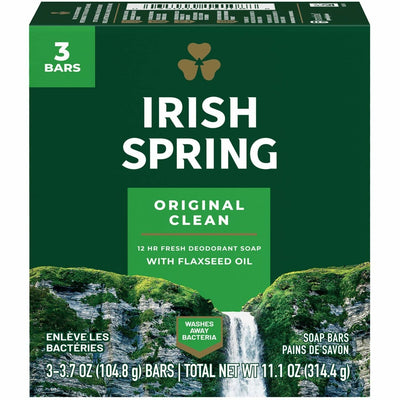 Colgate-Palmolive Irish Spring Deodorant Bar Soap with Flaxseed Oil, Green, 3 / Pack, CPC114177
