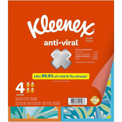 Kimberly-Clark Kleenex Anti-viral Facial Tissue, White, 4 / Pack, KCC54506