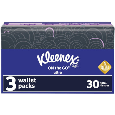 Kimberly-Clark Kleenex On-the-Go Slim Wallet Pack - 30 Facial Tissue-Count, White, 3 / Pack, KCC35533