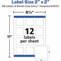 Avery Durable Waterproof Labels, 2" x 2" Square, 96 Total, Matte, 96 / Pack, AVE64510
