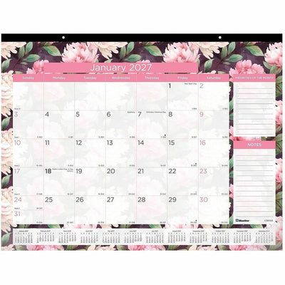 Dominion Blueline Brownline Monthly Floral Desk Pad, Multi, 17", REDC193105