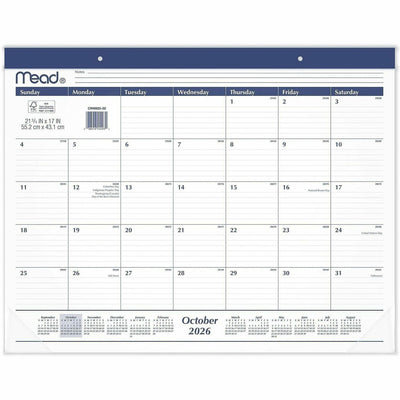 ACCO Cambridge Basic 2025-2026 Monthly Desk Pad Calendar, Standard, 21 3/4" x 17", White, 15", AAGCRM92020