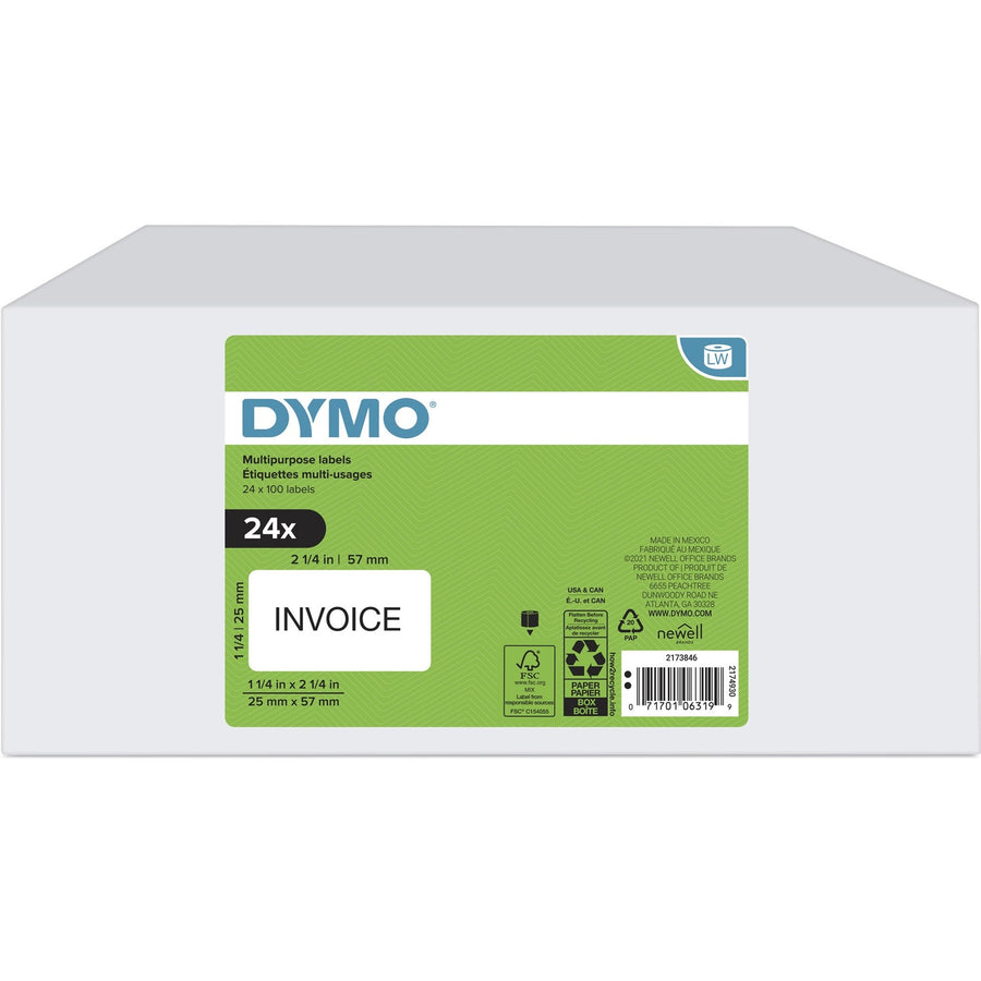 Dymo Multipurpose White Medium Labels, Self-adhesive, 24 / Box, DYM2173846