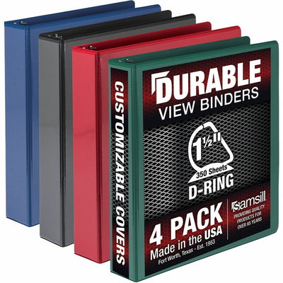 Samsill Durable View Binders, Assorted, 8 1/2" Width x 11" Length, 4 / Pack, SAMMP46458