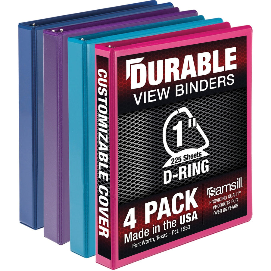 Samsill Durable View Binders, 8.5" Width x 11" Length, Assorted, Chipboard, 225, Tear Resistant, 4 / Pack, SAMMP46439