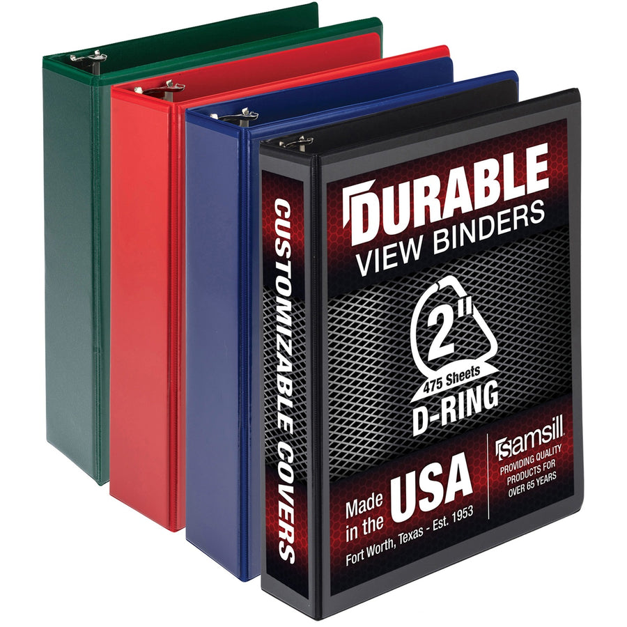 Samsill Durable View Ring Binder, 8.5" Width x 11" Length, Green, Chipboard, 475, Tear Resistant, 4 / Pack, SAMMP46468