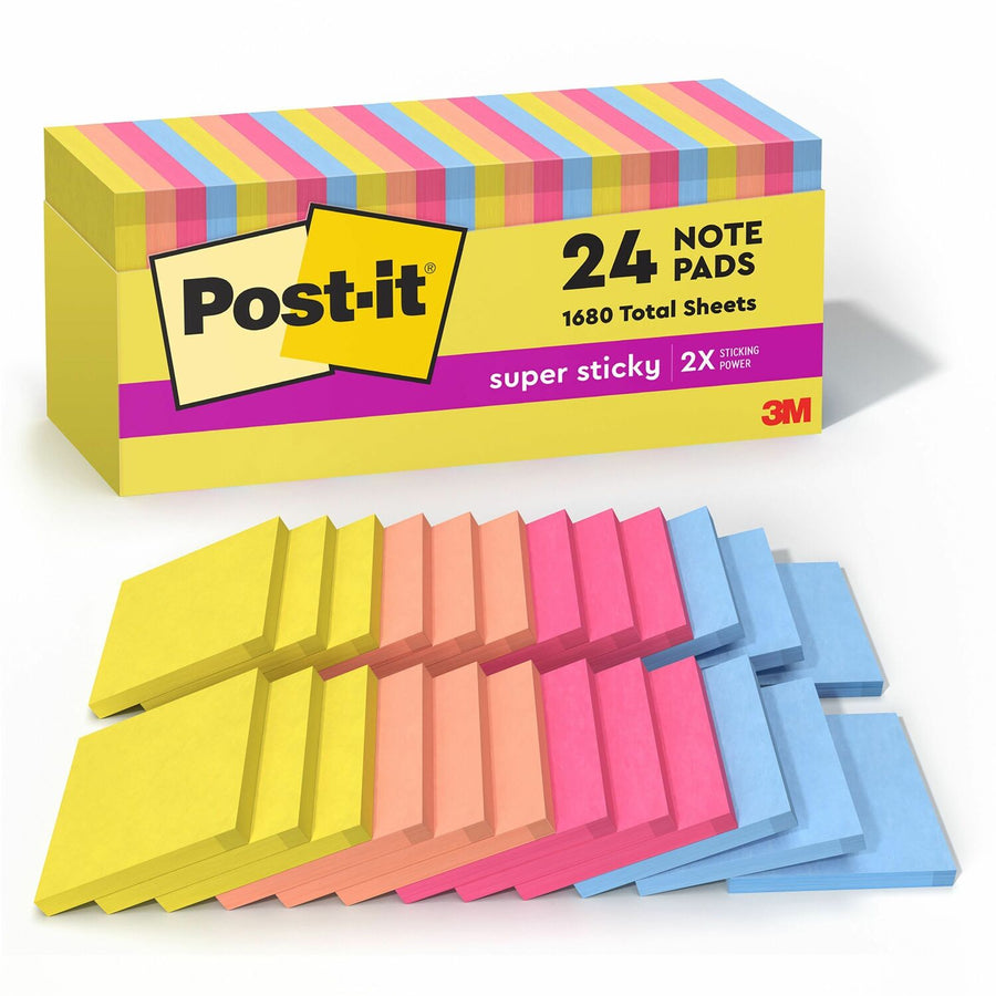 Post-it® Super Sticky Notes, Summer Joy, Self-adhesive, 24 / Pack, MMM65424SSJOYCP