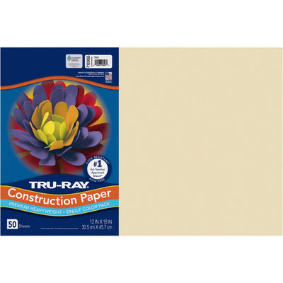 Dixon Ticonderoga Tru-Ray Construction Paper, Ivory, 50 / Pack, PACP103065