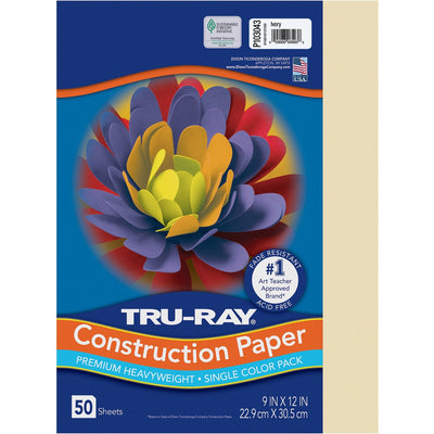 Dixon Ticonderoga Tru-Ray Construction Paper, Ivory, 50 / Pack, PACP103043
