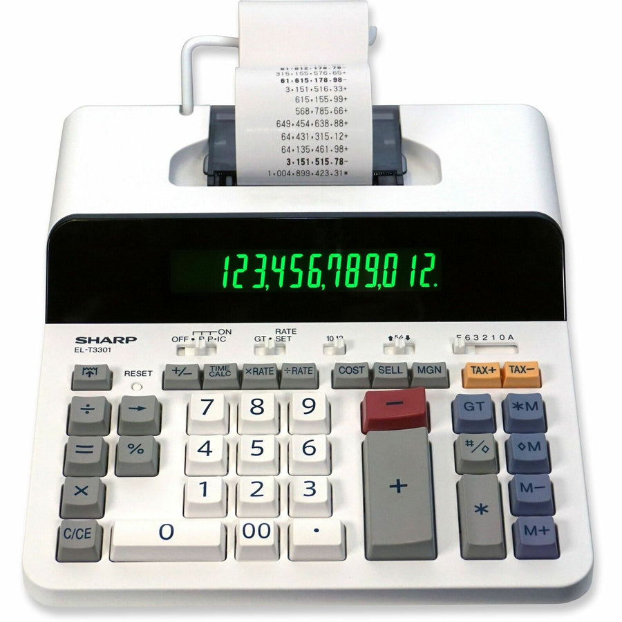 Sharp 12 Digit Thermal Printing Calculator, White, SHRELT3301