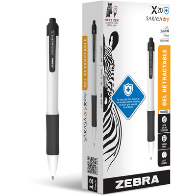 Zebra SARASA dry X20+ Gel Retractable RDI, 1 Dozen, ZEB41610