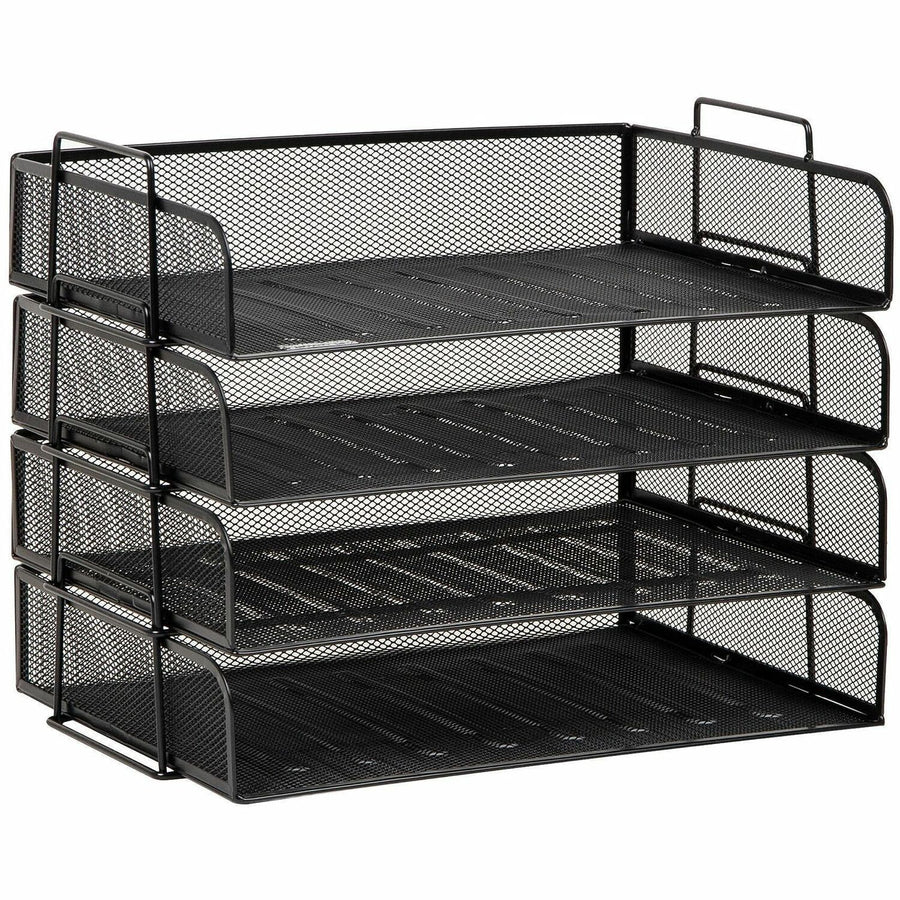 Mind Reader Tiered Stackable Paper Trays, 9.75" x 11.25", Black, Steel Mesh, Durable, EMSDSTACK4BLK