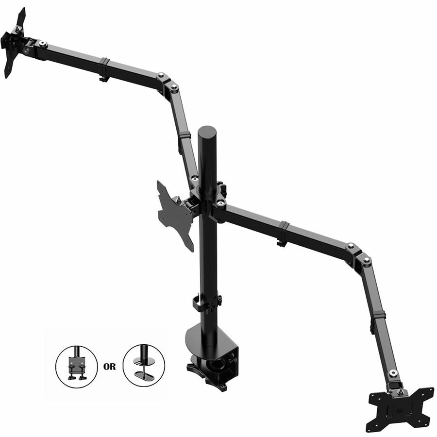 Rocelco Triple Monitor Mount for Desks & Adjustable Desk Risers, Black, Articulating Arm, RCLRDM3