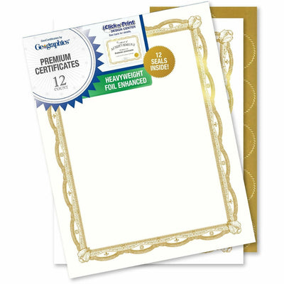 Geographics Premium Certificates with Gold Seals, Multicolor, 12 / Pack, GEO48766
