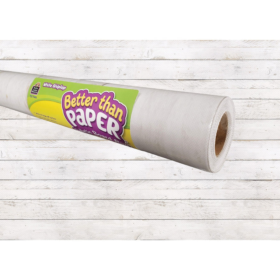 Teacher Created Resources Bulletin Board Roll, Better Than Paper, 48" x 12 ft, White Shiplap, Fabric, Easy to Clean, 1 Roll, TCR77498