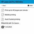 HP LaserJet Pro 4001dne Desktop Wired Laser Printer - Monochrome, White, HEW2Z600E