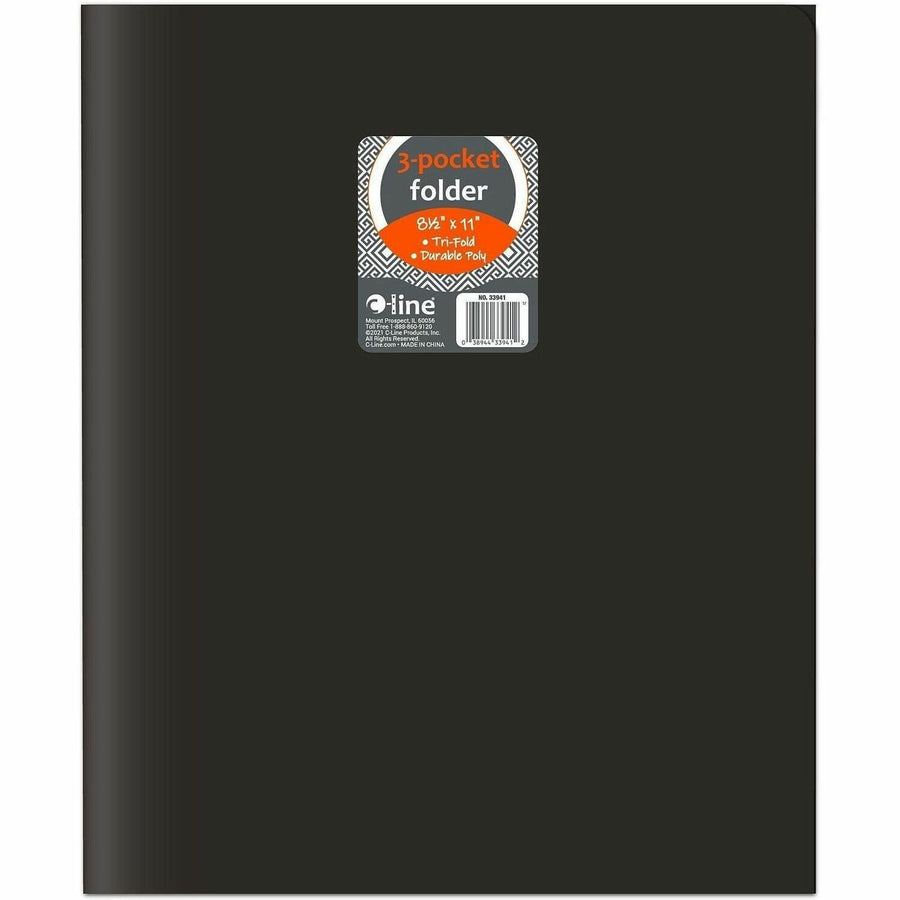 C-Line 3-Pocket Poly Portfolios, 8.5" Width x 11" Length, Black, Polypropylene, Acid-free, 24 / Box, CLI33941