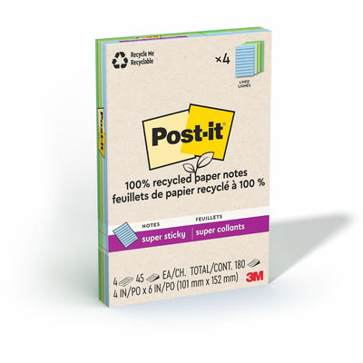 3M Post-it Super Sticky Adhesive Note, Assorted Oasis, 4 / Pack, MMM4621R4SST