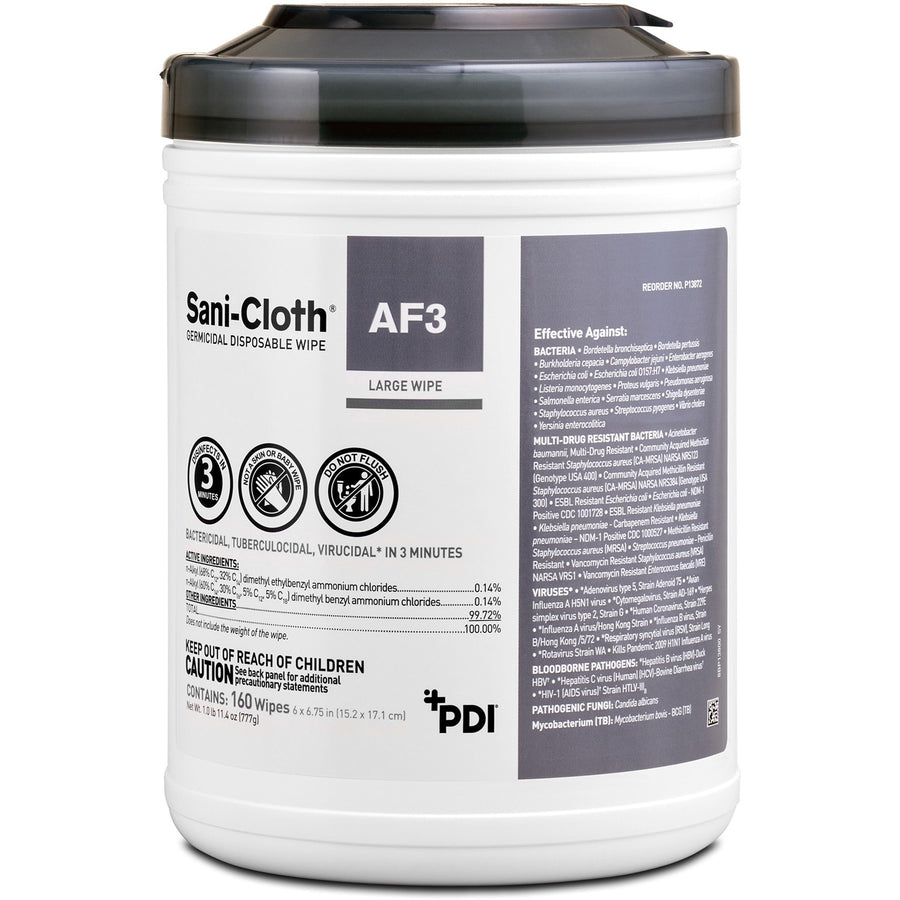 PDI Sani-Cloth AF3 Germicidal Wipes, White, Acetone-free, 12 / Carton, PDIP13872CT