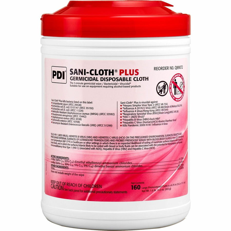 PDI Sani-Cloth Plus Germicidal Disposable Cloth, White, Antimicrobial, PDIQ89072