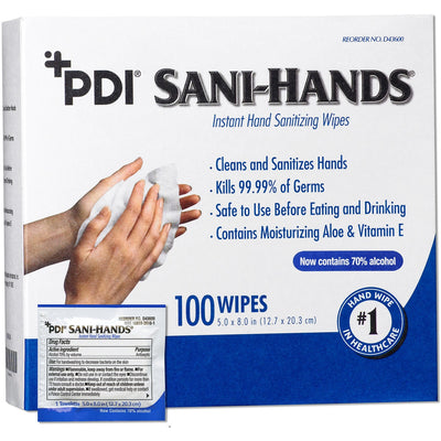PDI Healthcare Sani-Hands Instant Hand Sanitizing Wipes, 100 / Box, PDID43600