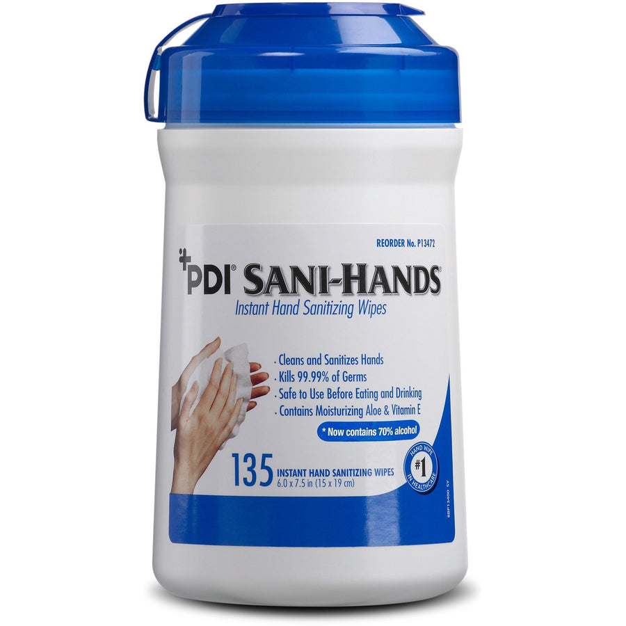 PDI Sani-Hands Instant Hand Sanitizing Wipes, White, Moisturizing, PDIP13472