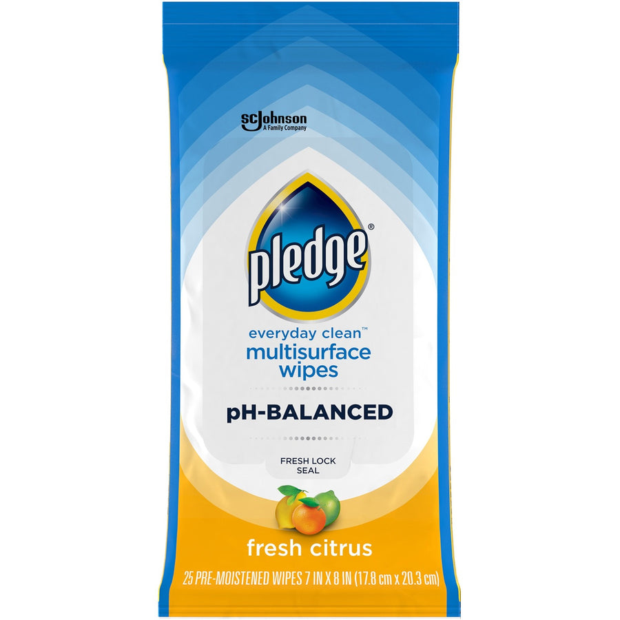 Pledge PH Balanced Multisurface Cleaner Wipes, Everyday Clean, Blue, 12 / Carton, SJN336274CT