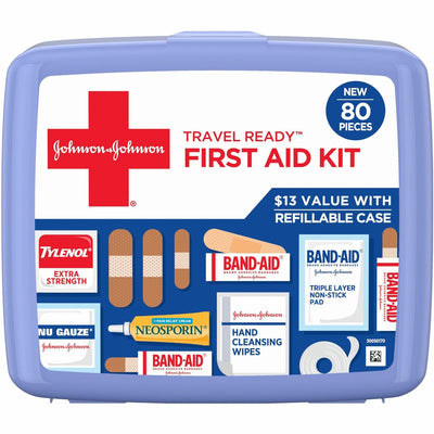 Johnson & Johnson Consumer . Johnson & Johnson Travel Ready First Aid Kit, Blue, JOJ202068