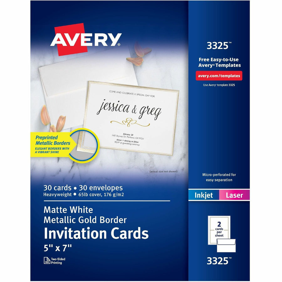 Avery Invitation Cards with Metallic Gold Borders, White, 30 / Pack — view 1