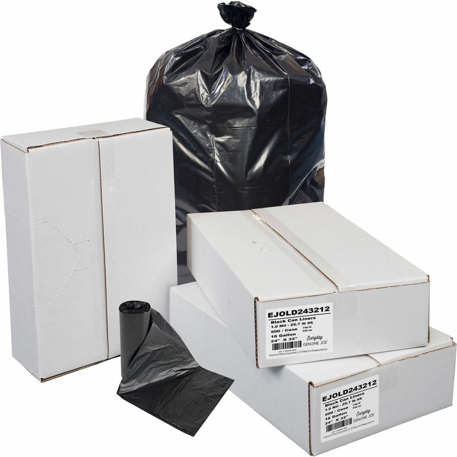Everyday Genuine Joe Low-Density Can Liners, Black, Resin, 16 gal, Coreless Roll, 500 / Carton, EJOLD243212