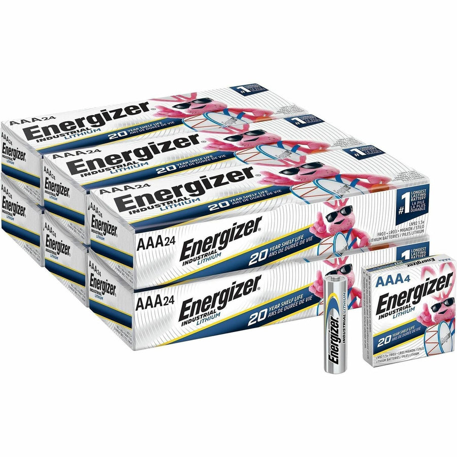 Energizer Industrial AAA Lithium Battery 4-Pack, Silver, 6 / Carton, EVELN92CT
