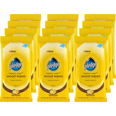 S. C. Johnson & Son Pledge Lemon Enhancing Polish Wipes, Yellow, 12 / Carton, SJN336297CT