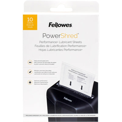 Fellowes Powershred Performance+ Lubricant Sheets, White, 10 / Pack, FEL4015501