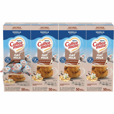 Nestle Professional Coffee mate Oat Milk Vanilla Liquid Creamer Singles, White, 4 / Carton, NES19891CT