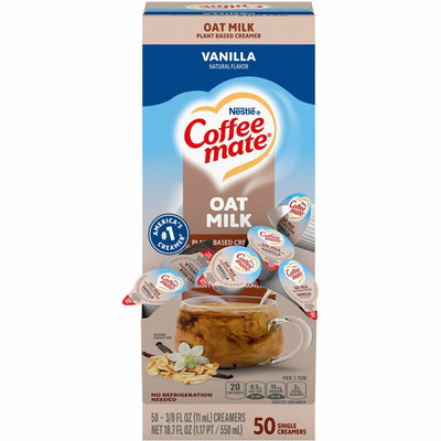 Nestle Professional Coffee mate Oat Milk Vanilla Liquid Creamer Singles, White, 50 / Box, NES19891