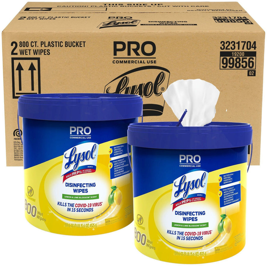 Lysol Disinfecting Wipe Bucket w/Wipes, White, Pre-moistened, 2 / Carton, RAC99856CT