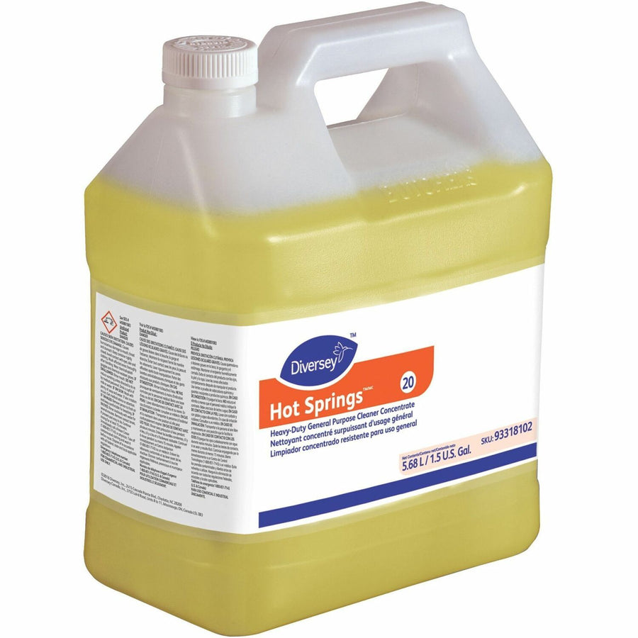 Diversey Hot Springs Heavy-Duty Cleaner, Yellow, Phosphate-free, 2 / Carton, DVO93318102