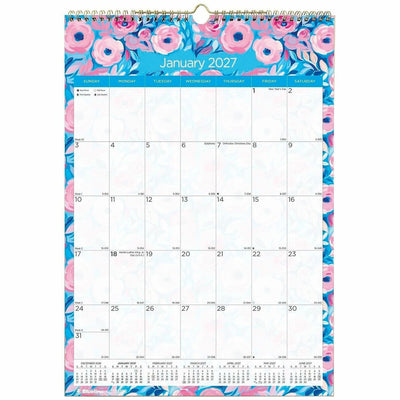 Dominion Blueline Blueline Abstract Floral Monthly Wall Calendar, 17", REDC173128