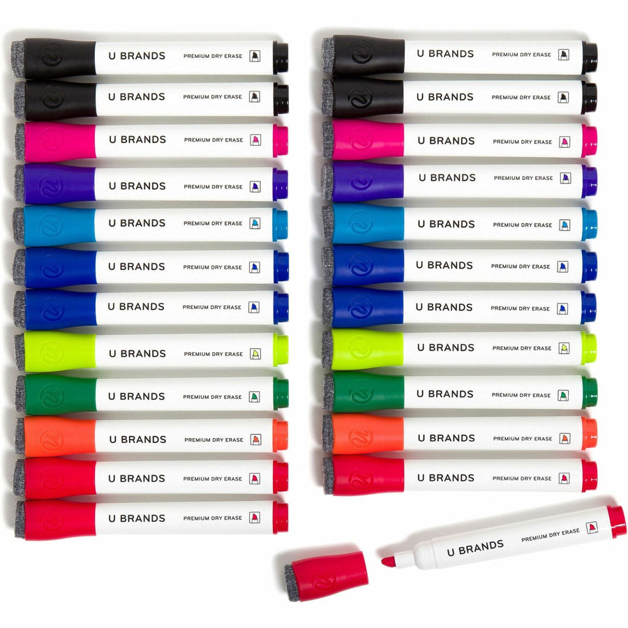 U Brands Chisel Tip Dry-Erase Markers, Assorted, Eraser, 24 / Pack, UBR2929U0112
