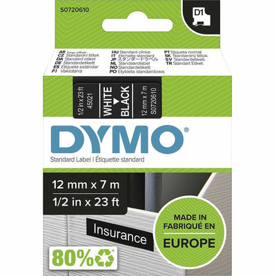 ACCO Dymo S0720610 D1 45021 Tape 12mm x 7m White on Black, DYMS0720610