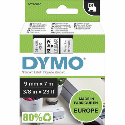 ACCO Dymo S0720670 D1 40910 Tape 9mm x 7m Black on Clear, DYMS0720670