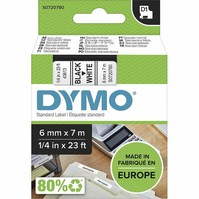ACCO Dymo S0720780 D1 43613 Tape 6mm x 7m Black on White, DYMS0720780