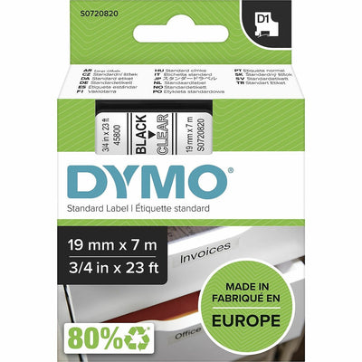 ACCO Dymo S0720820 D1 45800 Tape 19mm x 7m Black on Clear, DYMS0720820