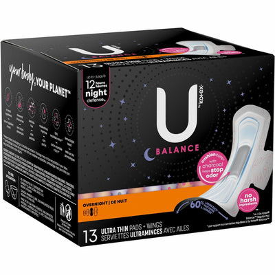 Kimberly-Clark U by Kotex Ultra Thin Overnight Pads, White, KCC54912