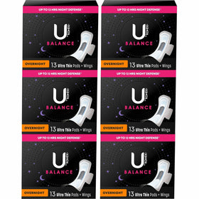 Kimberly-Clark U by Kotex Ultra Thin Overnight Pads, White, 6 / Carton, KCC54912CT