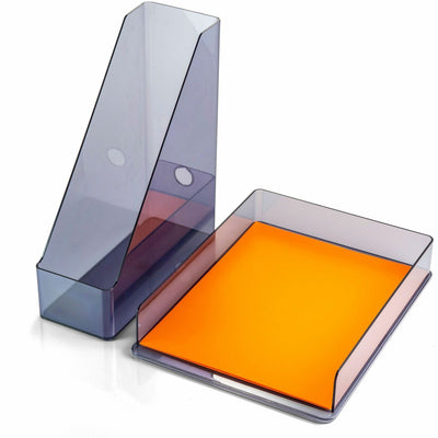 Officemate 26115 Recycled Desktop Set, Letter Tray and Magazine File, Gray, Translucent Gray, OIC26115