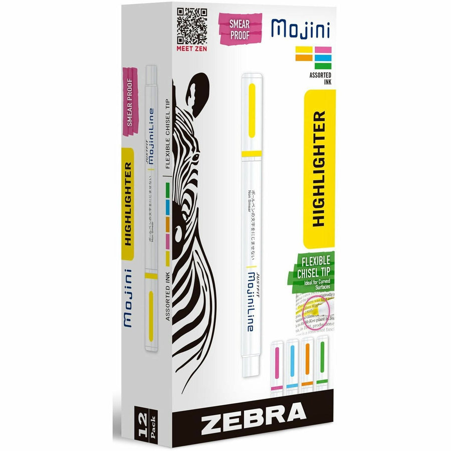 Zebra Pen Mojini Single Ended Highlighters, Assorted, Smudge Resistant, 1 Dozen, ZEB70200