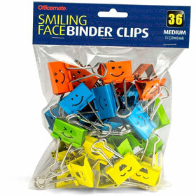 Officemate Smiling Face Binder Clips, Medium, Asst Color, 36 Pcs, Yellow, 36 / Pack, OIC31095