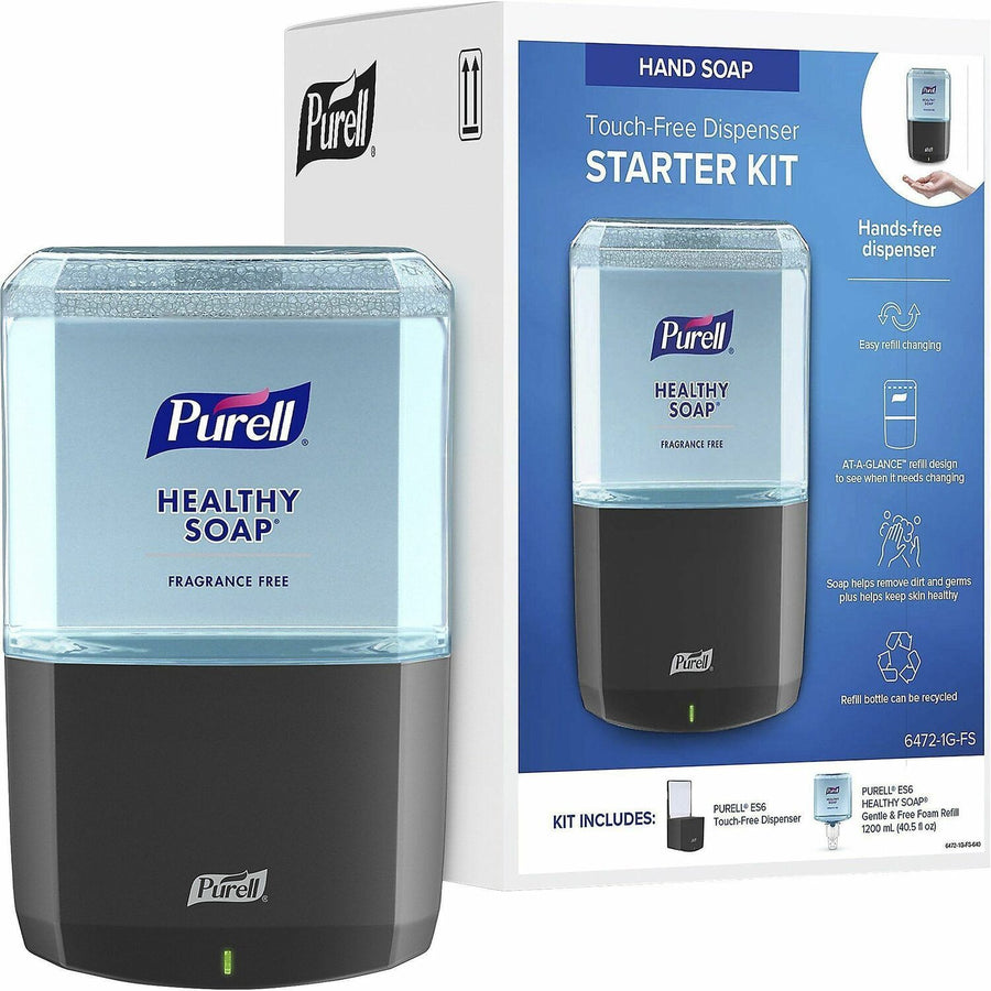 PURELL® ES6 Touch-Free Soap Dispenser Starter Kit, Graphite, ABS Plastic, 1.27 quart, Wall Mountable, 1 Carton, GOJ64721GFS